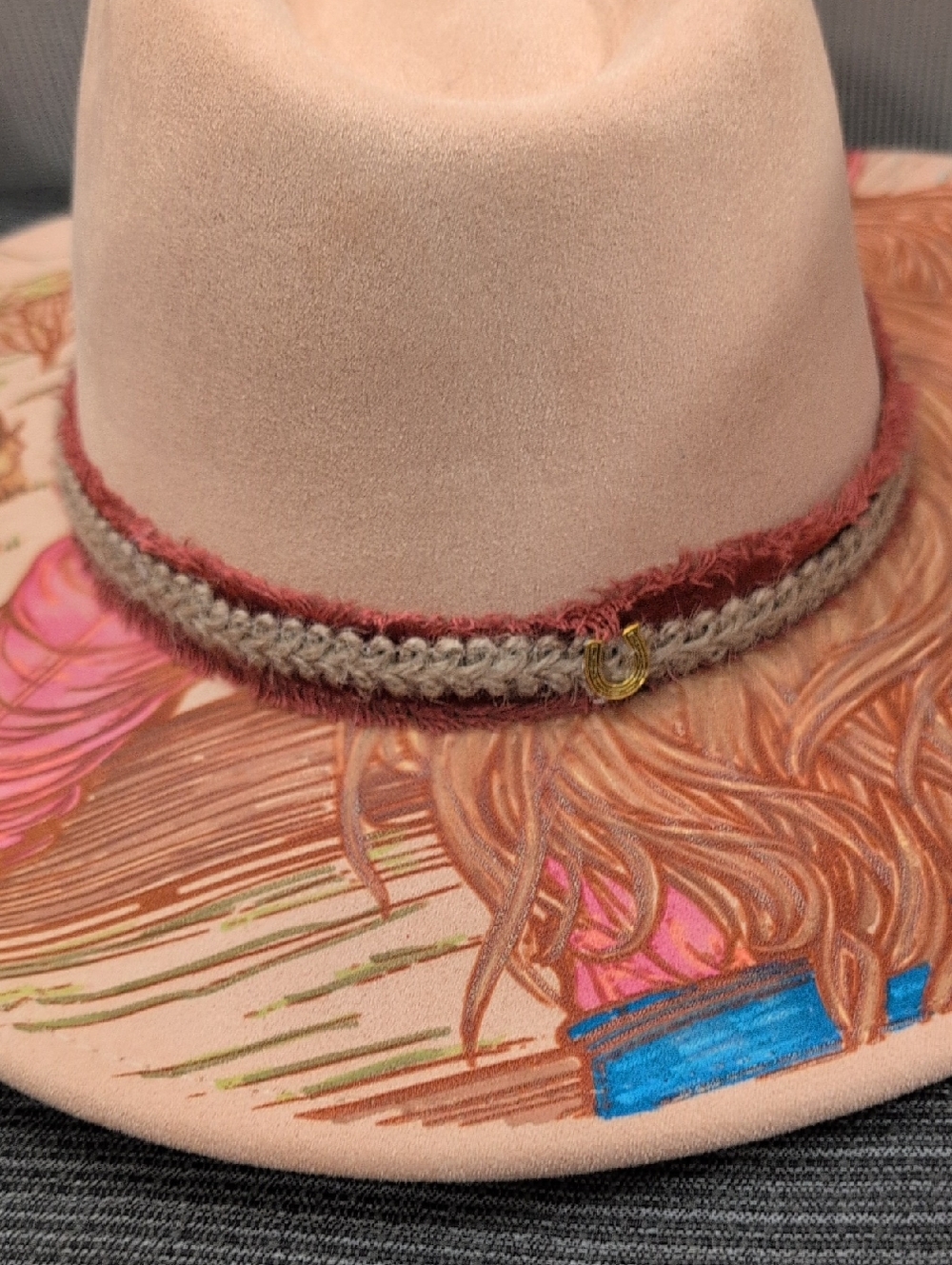 Cowgirl Motif Burned & Hand-Painted Western Boho Hat | Artisan Piece - Picture 2 of 2